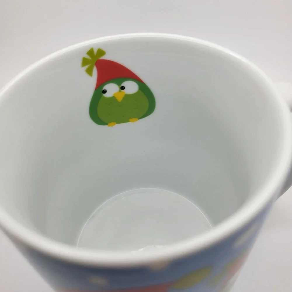 Pier 1 Happy Holidays Stoneware‎ Coffee Mug Blue Owl Christmas Whimsical Cozy